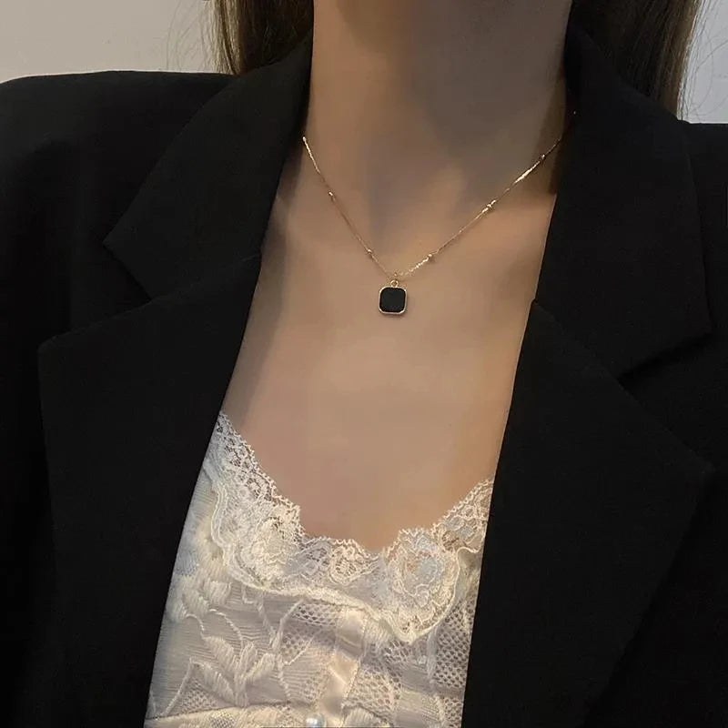 Black Exquisite Minimalist Square Pendant Necklace