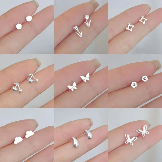 925 Silver Needles Silver Color Simple Small Butterfly Stud Earrings