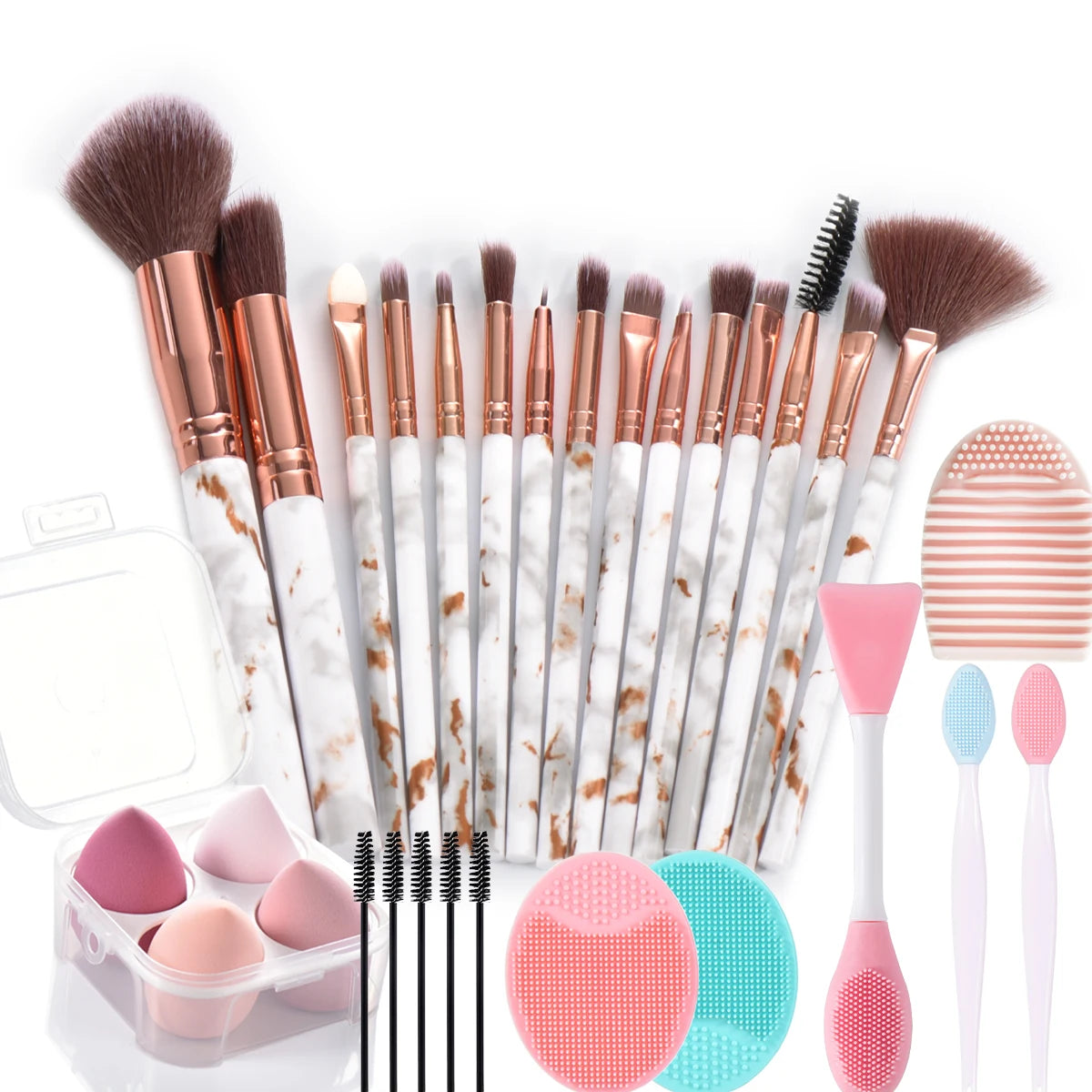 15pcs Marble makeup brushes set with makeup sponges