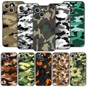 Camouflage Camo Military Army Luxury Phone Case For iPhone 13 15 14 12 Mini 11 Pro MAX XR X SE XS 7 8 Plus Silicone Black Cover